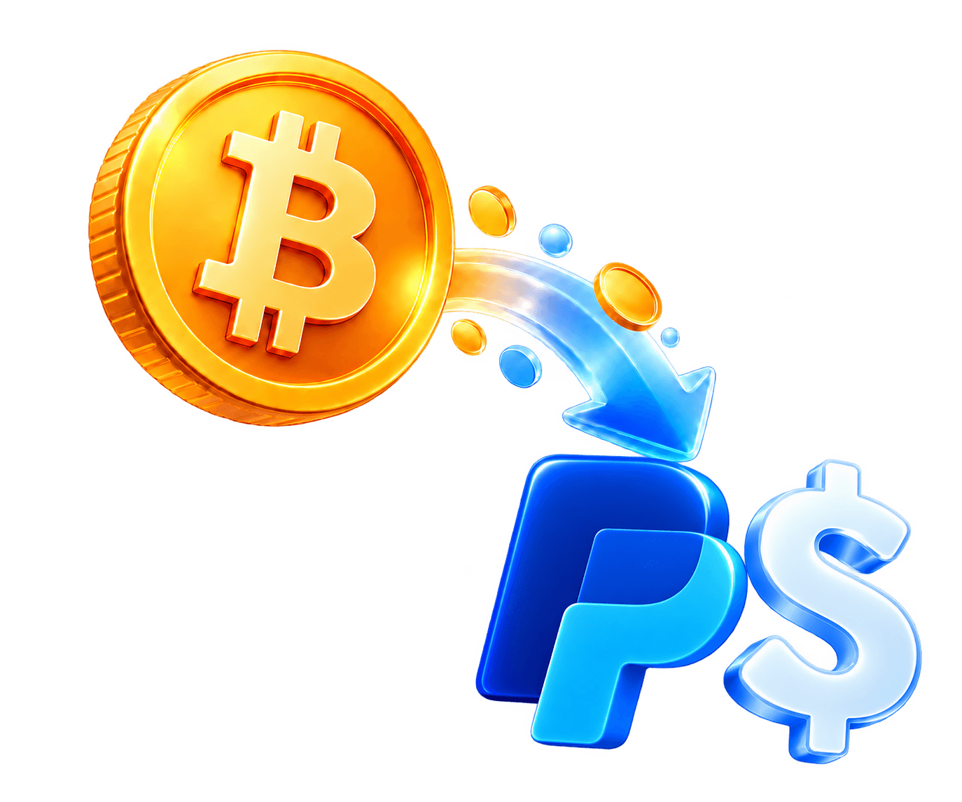 Bitcoin, PayPal, and US dollar symbols